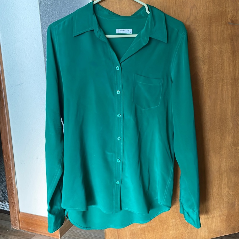 Equipment Green Silk Button-Down Blouse M